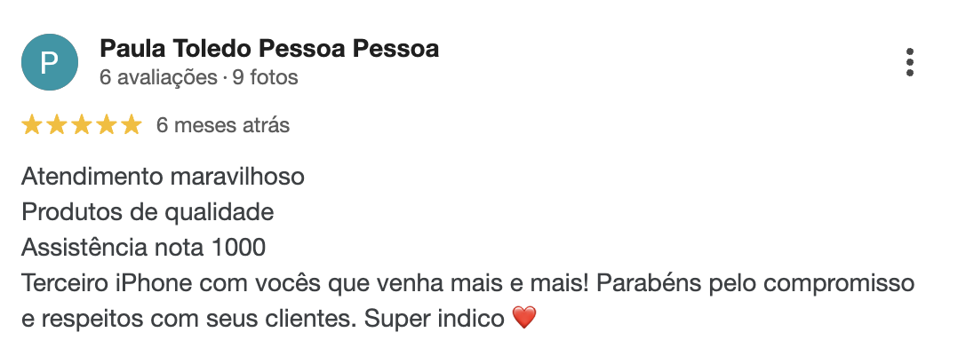 Avaliação de cliente Mundo Phone 1